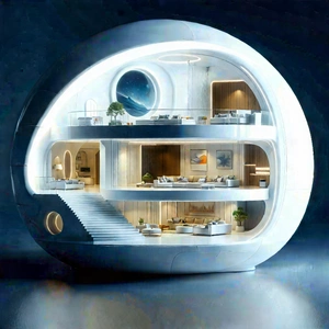 (futuristic:1.15) Smart Home With Futuristic, Round,