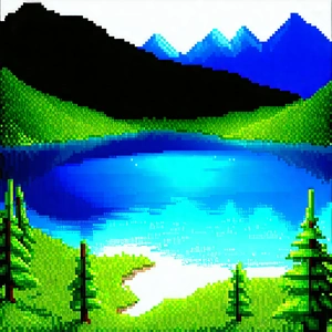 Nature Low Poly: Crystal clear lake surrounded by lush vegetation