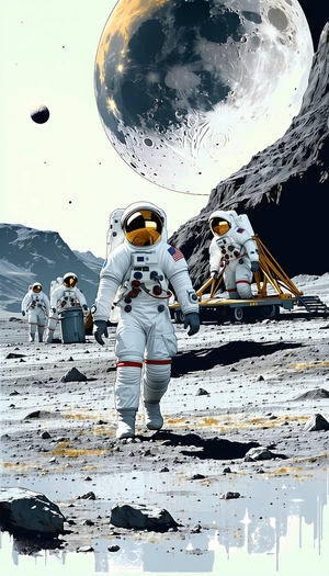In This Image, A Group Of Six Astronauts Is Walking On The Moon