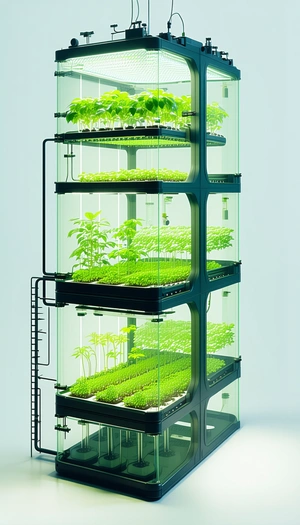 A Large, Multi-tiered Plant Growing System, Filled With Various Plants