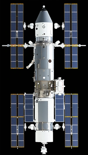 A Large Spacecraft With A White And Grey Color Scheme