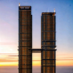 Urban Octane Render: Skyscraper With Artistic Facade With Tall Skyscrapers,
