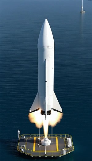A Rocket Ship Flying Through The Sky, With A Trail Of Smoke Behind It