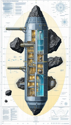 In The Image, There Is A Large, Futuristic Spacecraft With A Variety Of Rooms And Features