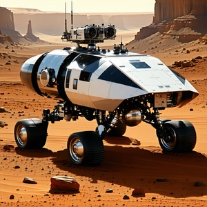 A Futuristic Vehicle Is Driving Across A Rocky Terrain