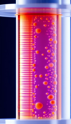A Long, Pink, And Purple Tube With A Series Of Red Dots On It