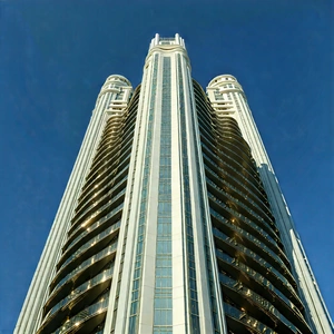 Urban Advertising Photography: Skyscraper With Artistic Facade With Tall Building