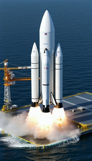 A Large White Rocket Ship, Possibly A Space Shuttle, Sitting On A Runway