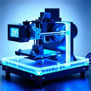 3d Printer With Blue Light Glow With Blue Black