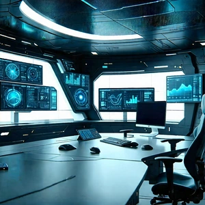 Tech 3d Render: (futuristic:1.34) Digital Workspace With Image, There