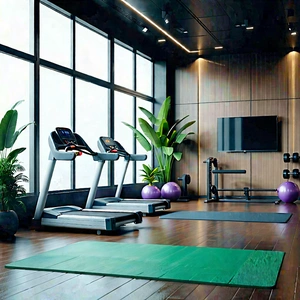 Lifestyle Digital Illustration: Wellness Scene With Fitness Equipment With Image, There