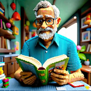 Lifestyle Voxel Art: Senior adult enjoying reading