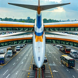 Urban Editorial Photography: Aerial View Of Transportation Hub With Image, Large