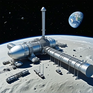 A Large Space Station With A Satellite Dish On Top Of It