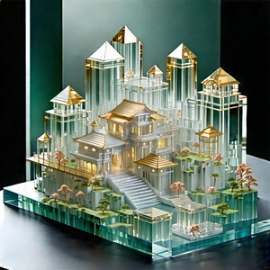 Abstract Ukiyo-e Style: Crystal Construction With Dimension With Large, Intricate