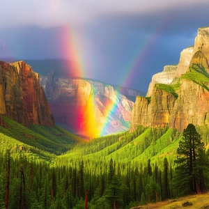 Nature Advertising Photography: Rainbow Over Canyon Floor With Beautiful Rainbow