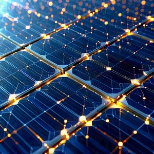Solar Panel With Data Streams With Close-up Solar