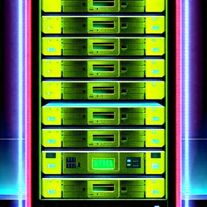 Tech Gouache Painting: Server rack with neon accents
