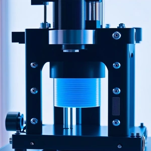 A Large, Black, And Silver Machine With A Blue Object Inside Of It