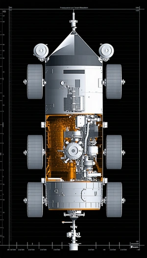 A Large, Futuristic Vehicle Is Shown In A Black And White Image