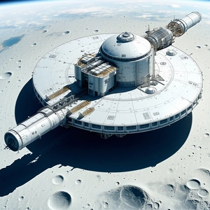 A Large White Space Station Is Floating In The Air