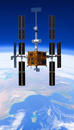 A Space Station With A Large Satellite Dish On Top Of It