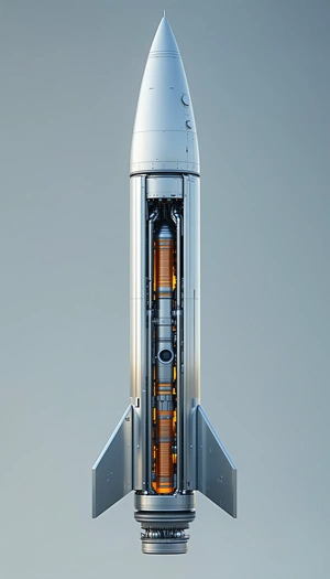 A Rocket Ship Is Shown In A Close-up View, With Its Engine And Fuel System Visible