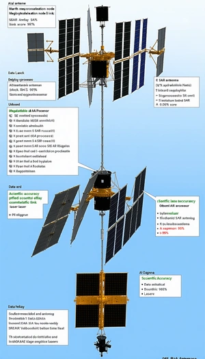 The Image Is A Diagram Of A Space Satellite, Showing Its Various Components And Functions