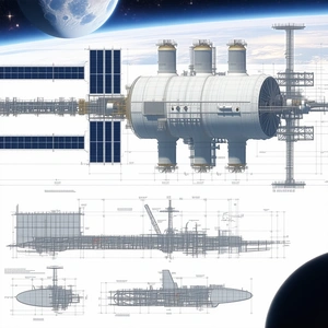 A Space Station Is Shown In A Drawing, With A Large Spacecraft Docked To It