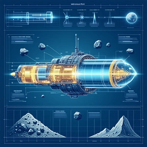 The Image Is A Blue And White Illustration Of A Spacecraft, Possibly A Rocket Or A Space Shuttle