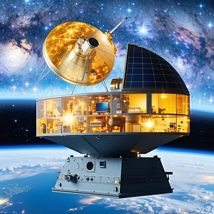 A Large Spacecraft With A Dome-shaped Structure, Resembling A Satellite Or A Space Station