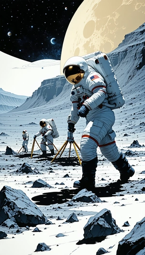In The Image, There Are Three Astronauts Standing On The Moon