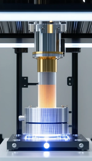 A Large Machine With A Blue And Orange Light Shining Through It