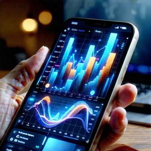 Tech Acrylic Painting: Smartphone with data visualization