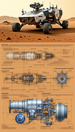 A Large, Detailed Drawing Of A Rocket Engine Is Displayed On A Page