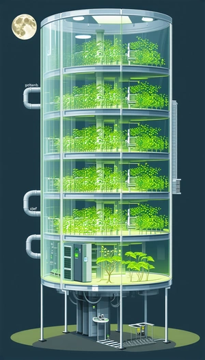 In The Image, There Is A Large, Cylindrical Structure Filled With Various Plants