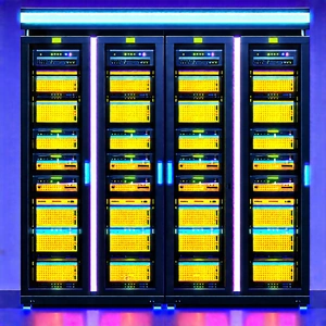 Server Rack With Neon Accents With Large, Multi-layered