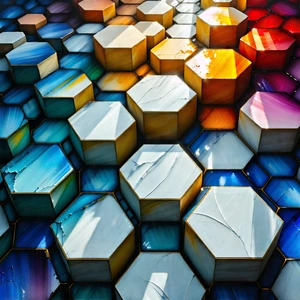 Abstract Encaustic Painting: Hexagonal pattern with dramatic contrast