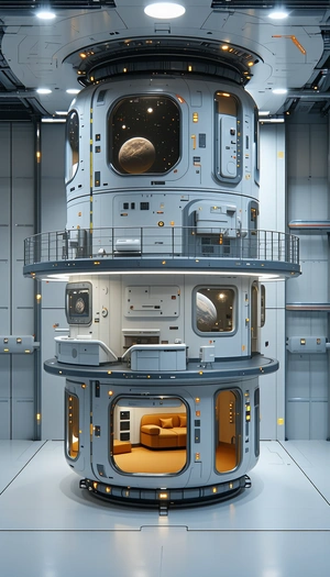 In This Image, There Is A Large, Futuristic Space Station With A Variety Of Rooms And Features