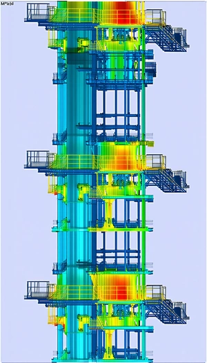 A Large, Blue And Yellow Structure With A Series Of Pipes And Tubes