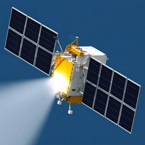 A Spacecraft With A Solar Panel On Its Side, Floating In The Vastness Of Space