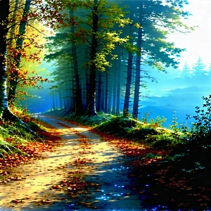 Nature Watercolor Painting: Path Through Autumn Woodland With Forest Path
