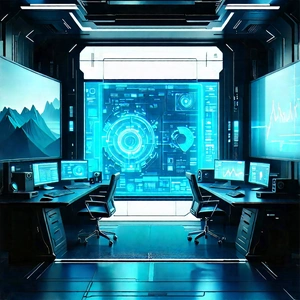 (futuristic:1.32) Digital Workspace With Futuristic Setting,