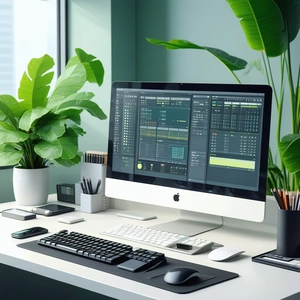 Business Isometric Design: Workplace with (digital:1.16) devices on desk