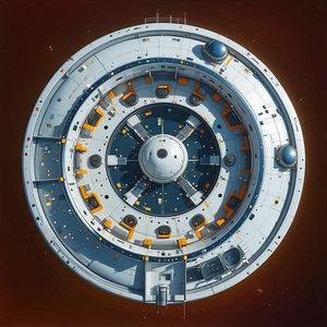 The Image Is A 3d Model Of A Space Station, Showcasing Its Interior And Exterior