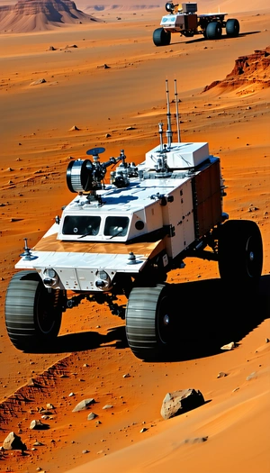 A Large, White, And Red Vehicle With A Large Wheel On The Front