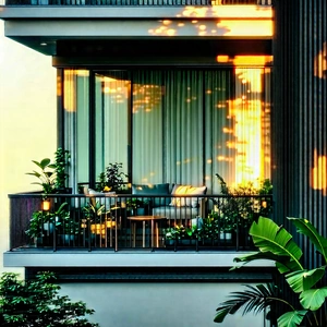 Lifestyle Stock Photography: Balcony garden with warm lighting