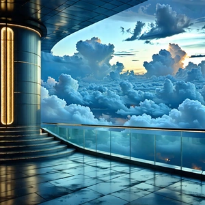 Urban Digital Illustration: Observation deck with dramatic clouds