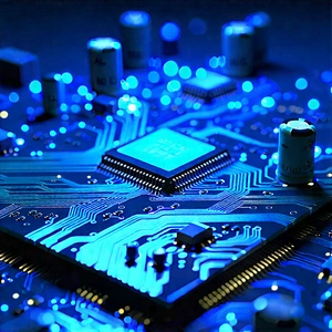 Circuit board with blue light (glow:1.49)