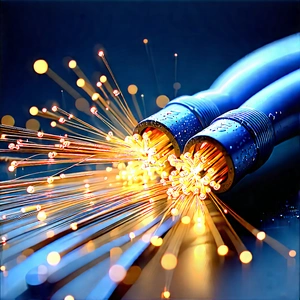 Close-up Of Fiber Optic Cables With Close-up Blue